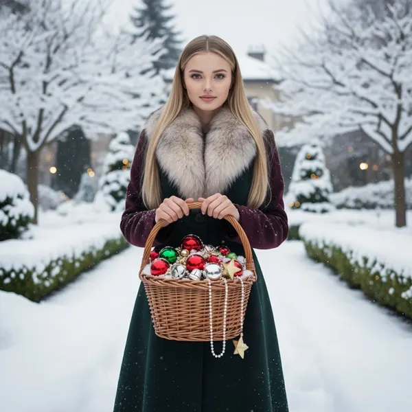 Дама в меху среди снега