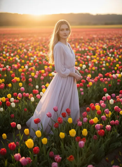 весенняя фотосессия с тюльпанами на улице
