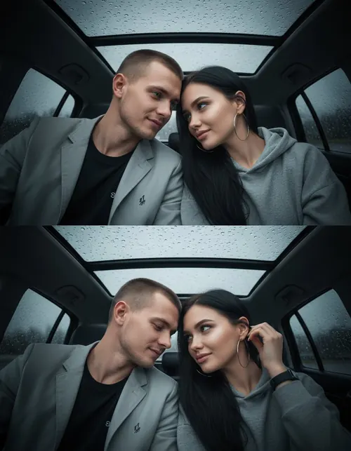 Парный коллаж в машине